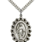 Miraculous Medal, Sterling Silver - 24&quot; 2.4mm Rhodium Plate Endless Chain