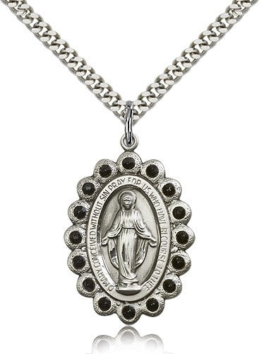 Miraculous Medal, Sterling Silver - 24&quot; 2.4mm Rhodium Plate Endless Chain