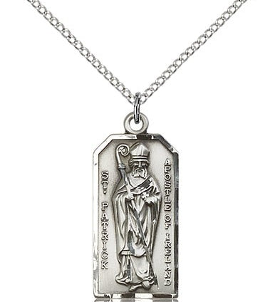 St. Patrick Medal, Sterling Silver - 18&quot; 1.2mm Sterling Silver Chain + Clasp