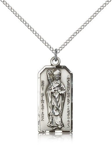 St. Patrick Medal, Sterling Silver - 18&quot; 1.2mm Sterling Silver Chain + Clasp