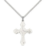 Cross Pendant, Sterling Silver - 18&quot; 1.2mm Sterling Silver Chain + Clasp