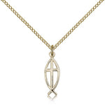 Fish Cross Pendant, Gold Filled - Gold-tone