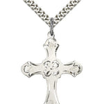 Cross Pendant, Sterling Silver - 24&quot; 2.4mm Rhodium Plate Endless Chain