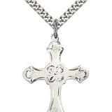 Cross Pendant, Sterling Silver - 24&quot; 2.4mm Rhodium Plate Endless Chain