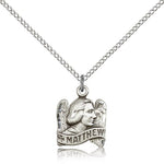 St. Matthew Medal, Sterling Silver - 18&quot; 1.2mm Sterling Silver Chain + Clasp