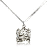 St. Matthew Medal, Sterling Silver - 18&quot; 1.2mm Sterling Silver Chain + Clasp