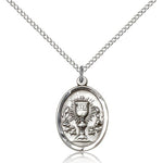 Chalice Medal, Sterling Silver - 18&quot; 1.2mm Sterling Silver Chain + Clasp