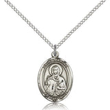 St. Marina Medal, Sterling Silver, Medium - 18&quot; 1.2mm Sterling Silver Chain + Clasp
