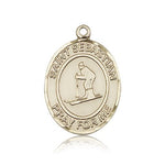 St. Sebastian Skiing Medal, 14 Karat Gold, Large - 14 KT Yellow Gold