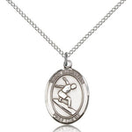 St. Sebastian Surfing Medal, Sterling Silver, Medium - 18&quot; 1.2mm Sterling Silver Chain + Clasp