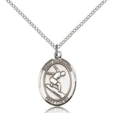 St. Sebastian Surfing Medal, Sterling Silver, Medium - 18&quot; 1.2mm Sterling Silver Chain + Clasp
