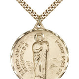 Large Men's 14k Gold Filled Saint Jude Medal - 24&quot; 2.4mm Gold Plated Endless Chain