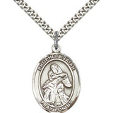 St. Isaiah Medal, Sterling Silver, Large - 24&quot; 2.4mm Rhodium Plate Chain + Clasp
