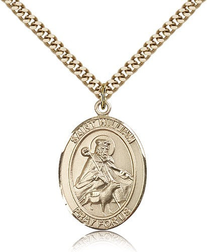 St. William of Rochester Medal, Gold Filled, Large - 24&quot; 2.4mm Gold Plated Chain + Clasp