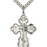 St. Olga Cross Pendant, Sterling Silver - 24&quot; 2.4mm Rhodium Plate Endless Chain