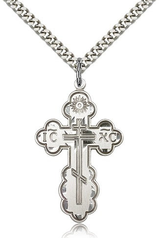 St. Olga Cross Pendant, Sterling Silver - 24&quot; 2.4mm Rhodium Plate Endless Chain
