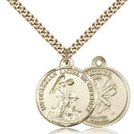 National Guard Guardian Angel Medal, Gold Filled - 24&quot; 2.4mm Gold Plated Endless Chain