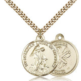 National Guard Guardian Angel Medal, Gold Filled - 24&quot; 2.4mm Gold Plated Endless Chain