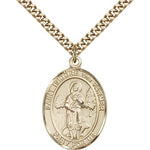St. Isidore the Farmer Medal, Gold Filled, Large - 24&quot; 2.4mm Gold Plated Chain + Clasp