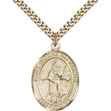 St. Isidore the Farmer Medal, Gold Filled, Large - 24&quot; 2.4mm Gold Plated Chain + Clasp