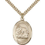 St. Joshua Medal, Gold Filled, Large - 24&quot; 2.4mm Gold Plated Chain + Clasp