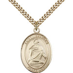 St. Charles Borromeo Medal, Gold Filled, Large - 24&quot; 2.4mm Gold Plated Chain + Clasp