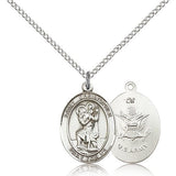 St. Christopher Army Medal, Sterling Silver, Medium - 18&quot; 1.2mm Sterling Silver Chain + Clasp