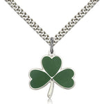Shamrock Medal, Sterling Silver - 24&quot; 2.4mm Rhodium Plate Endless Chain