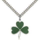 Shamrock Medal, Sterling Silver - 24&quot; 2.4mm Rhodium Plate Endless Chain