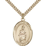 Our Lady of Victory Medal, Gold Filled, Large - 24&quot; 2.4mm Gold Plated Chain + Clasp