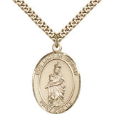 Our Lady of Victory Medal, Gold Filled, Large - 24&quot; 2.4mm Gold Plated Chain + Clasp
