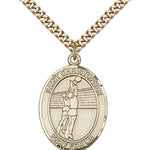 St. Christopher Volleyball Medal, Gold Filled, Large - 24&quot; 2.4mm Gold Plated Chain + Clasp
