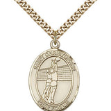 St. Christopher Volleyball Medal, Gold Filled, Large - 24&quot; 2.4mm Gold Plated Chain + Clasp