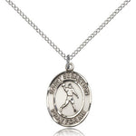 St. Sebastian Football Medal, Sterling Silver, Medium - 18&quot; 1.2mm Sterling Silver Chain + Clasp