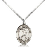 St. Sebastian Football Medal, Sterling Silver, Medium - 18&quot; 1.2mm Sterling Silver Chain + Clasp