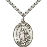 St. Clement Medal, Sterling Silver, Large - 24&quot; 2.4mm Rhodium Plate Chain + Clasp