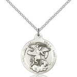 St. Michael the Archangel Medal, Sterling Silver - 18&quot; 1.2mm Sterling Silver Chain + Clasp