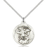 St. Michael the Archangel Medal, Sterling Silver - 18&quot; 1.2mm Sterling Silver Chain + Clasp