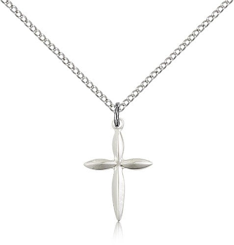 Cross Pendant, Sterling Silver - 18&quot; 1.2mm Sterling Silver Chain + Clasp