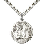 St. Thomas More Medal, Sterling Silver - 24&quot; 2.4mm Rhodium Plate Endless Chain