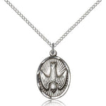 Holy Spirit Medal, Sterling Silver - 18&quot; 1.2mm Sterling Silver Chain + Clasp