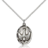 Holy Spirit Medal, Sterling Silver - 18&quot; 1.2mm Sterling Silver Chain + Clasp