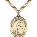 St. Christopher Basketball Medal, Gold Filled, Large - 24&quot; 2.4mm Gold Plated Chain + Clasp