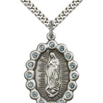 Our Lady of Guadalupe Medal, Sterling Silver - 24&quot; 2.4mm Rhodium Plate Endless Chain