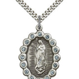 Our Lady of Guadalupe Medal, Sterling Silver - 24&quot; 2.4mm Rhodium Plate Endless Chain