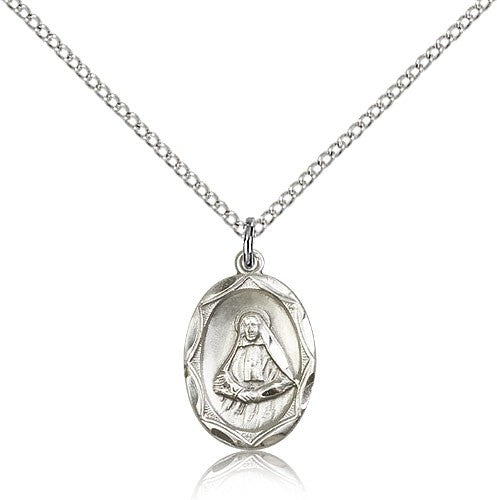 St. Frances Cabrini Medal, Sterling Silver - 18&quot; 1.2mm Sterling Silver Chain + Clasp