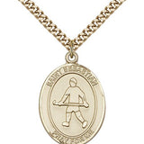 St. Sebastian Field Hockey Medal, Gold Filled, Large - 24&quot; 2.4mm Gold Plated Chain + Clasp