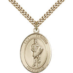 St. Florian Medal, Gold Filled, Large - 24&quot; 2.4mm Gold Plated Chain + Clasp