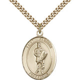 St. Florian Medal, Gold Filled, Large - 24&quot; 2.4mm Gold Plated Chain + Clasp