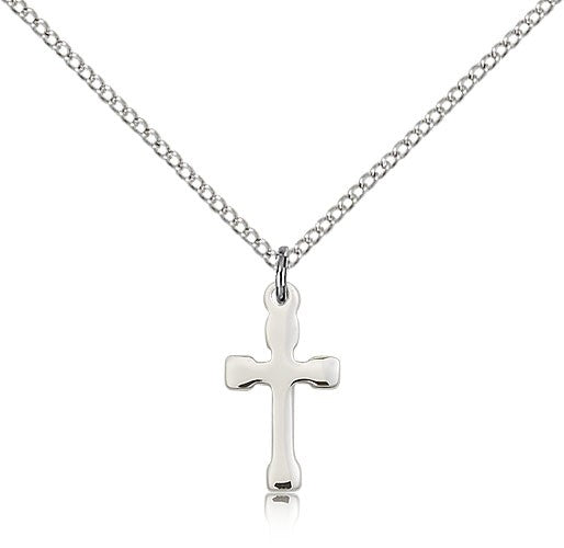 Cross Pendant, Sterling Silver - 18&quot; 1.2mm Sterling Silver Chain + Clasp